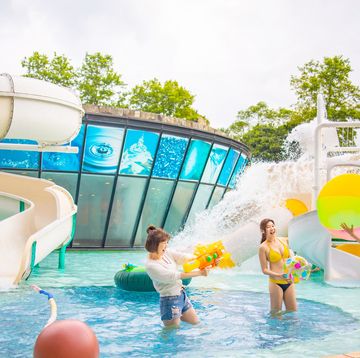 children playing in a water park