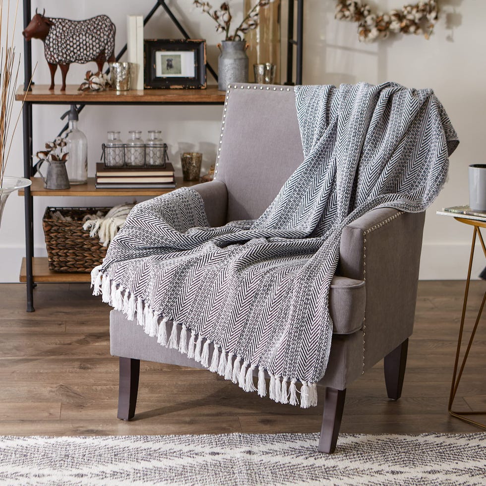 DII Herringbone Striped Collection Cotton Throw Blanket