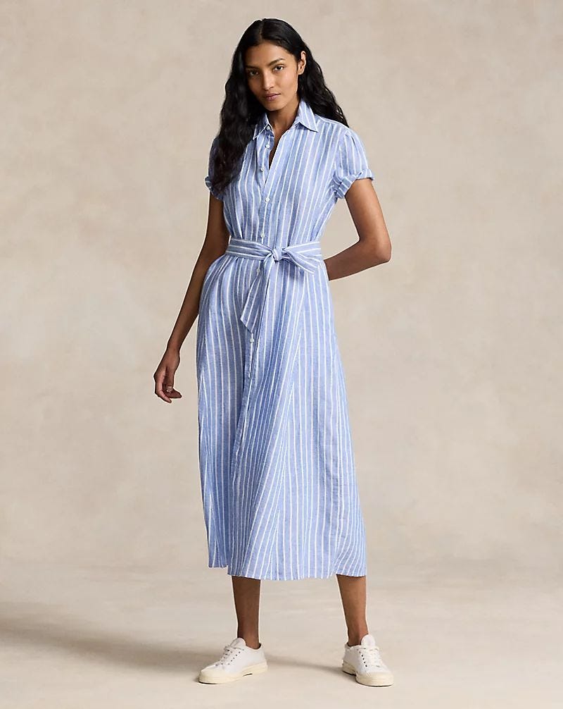 Belted Striped Linen Shirtdress