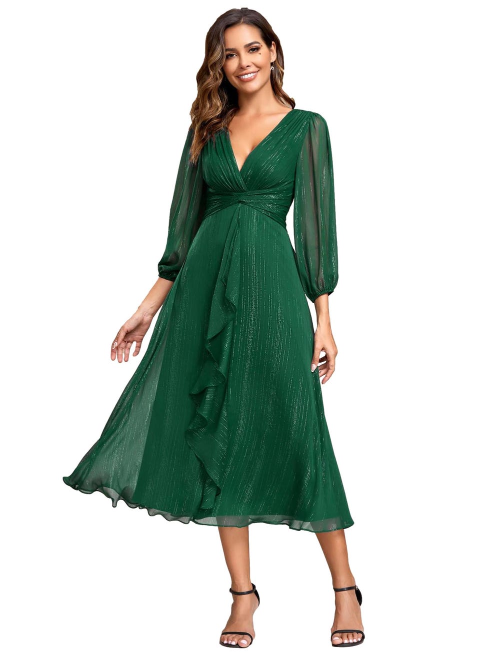 Long-Sleeve A-Line Ruched Dress 