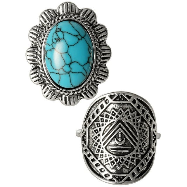 Faux Turquoise Stone Rings, Set of 2