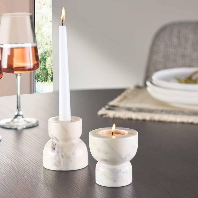 3-Inch Decorative Modern Marble Candle Holders, Set of 2