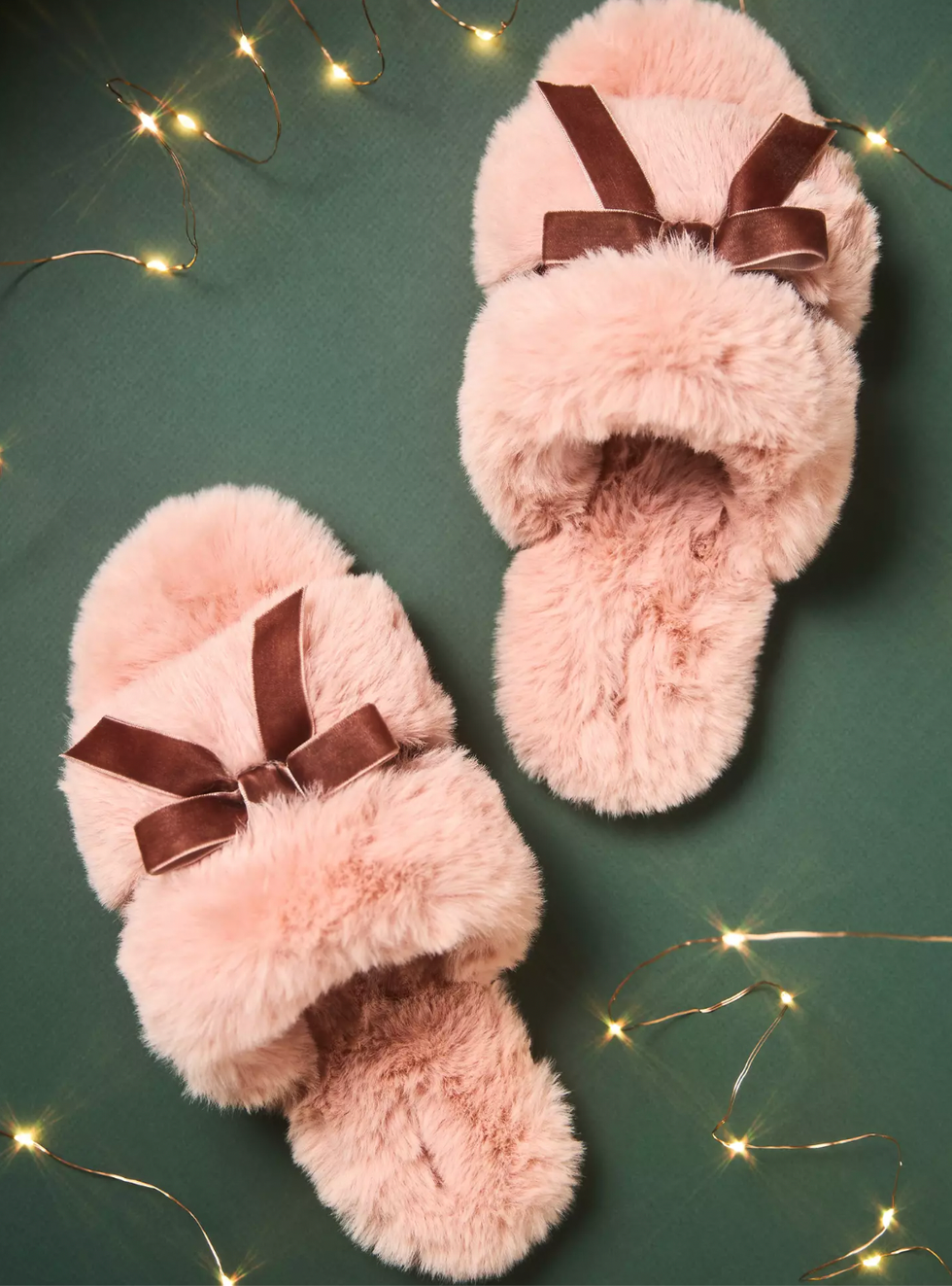 Faux-Fur Open-Toe Bow Slippers