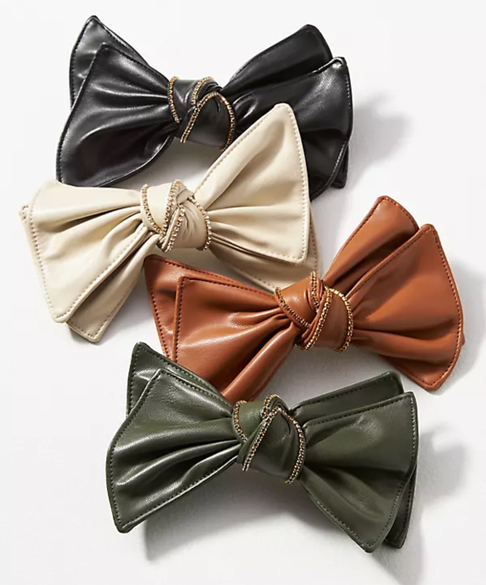 Studded Faux-Leather Hair Bows, Set of 2