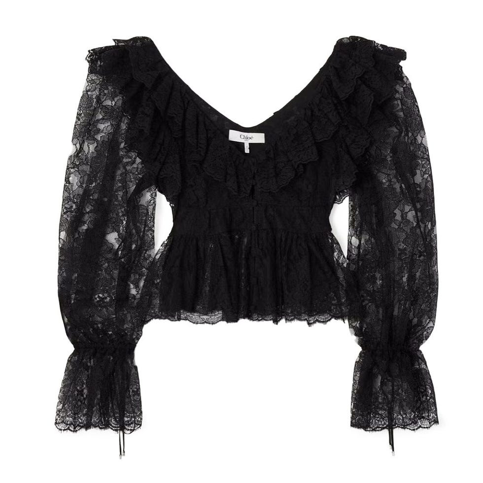 Ruffled cotton-blend lace peplum blouse