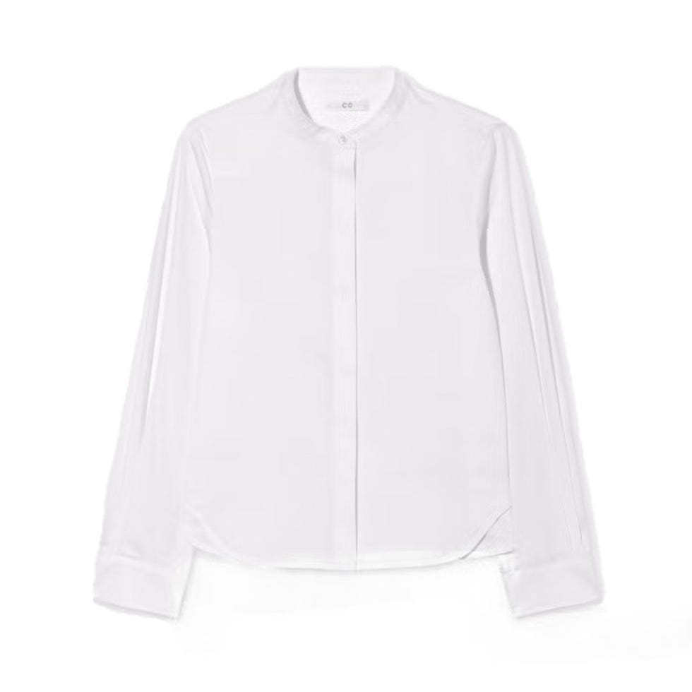 Stand Collar Tuxedo Shirt in Cotton