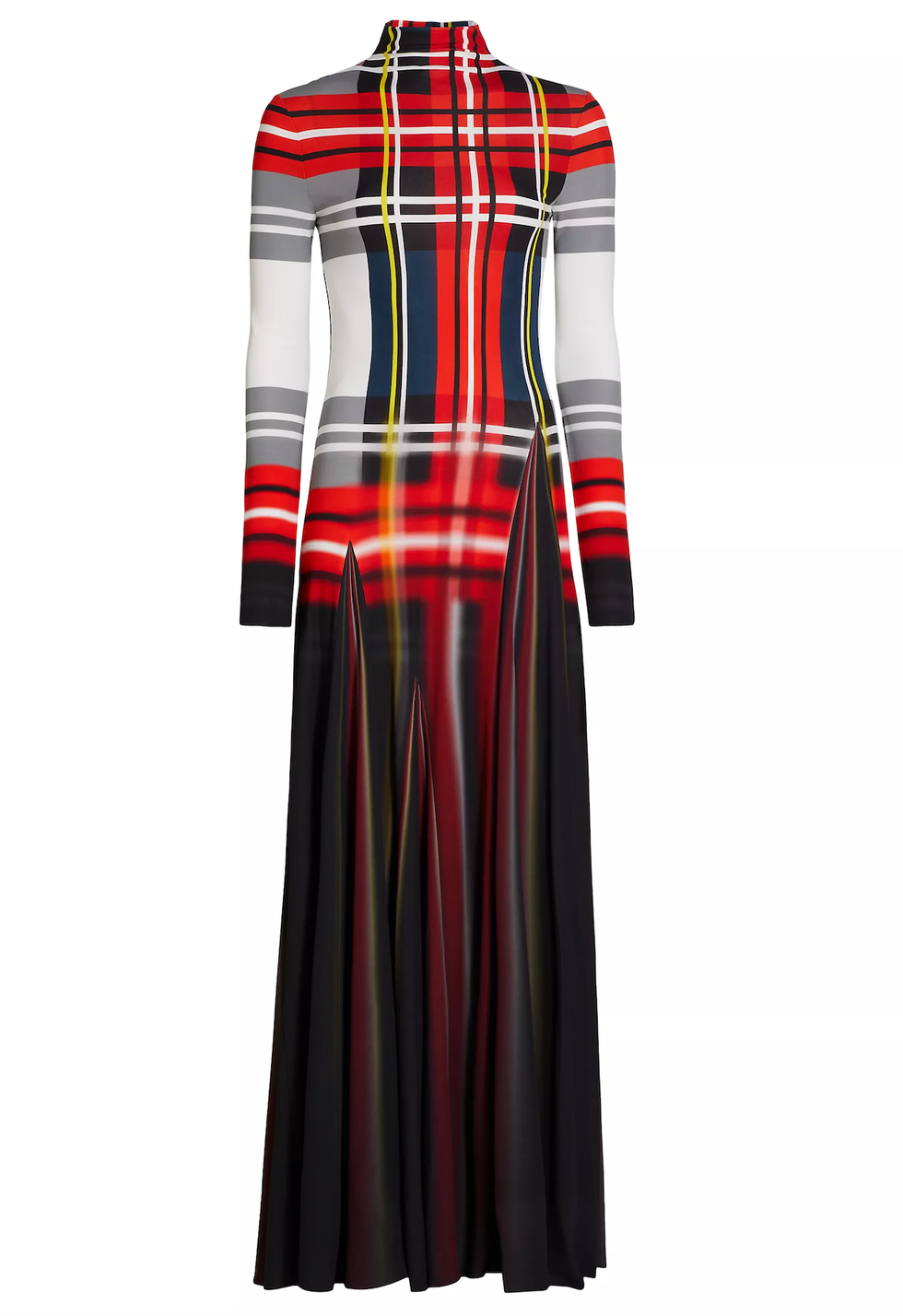 Plaid Pleated Crêpe Jersey Maxi Dress