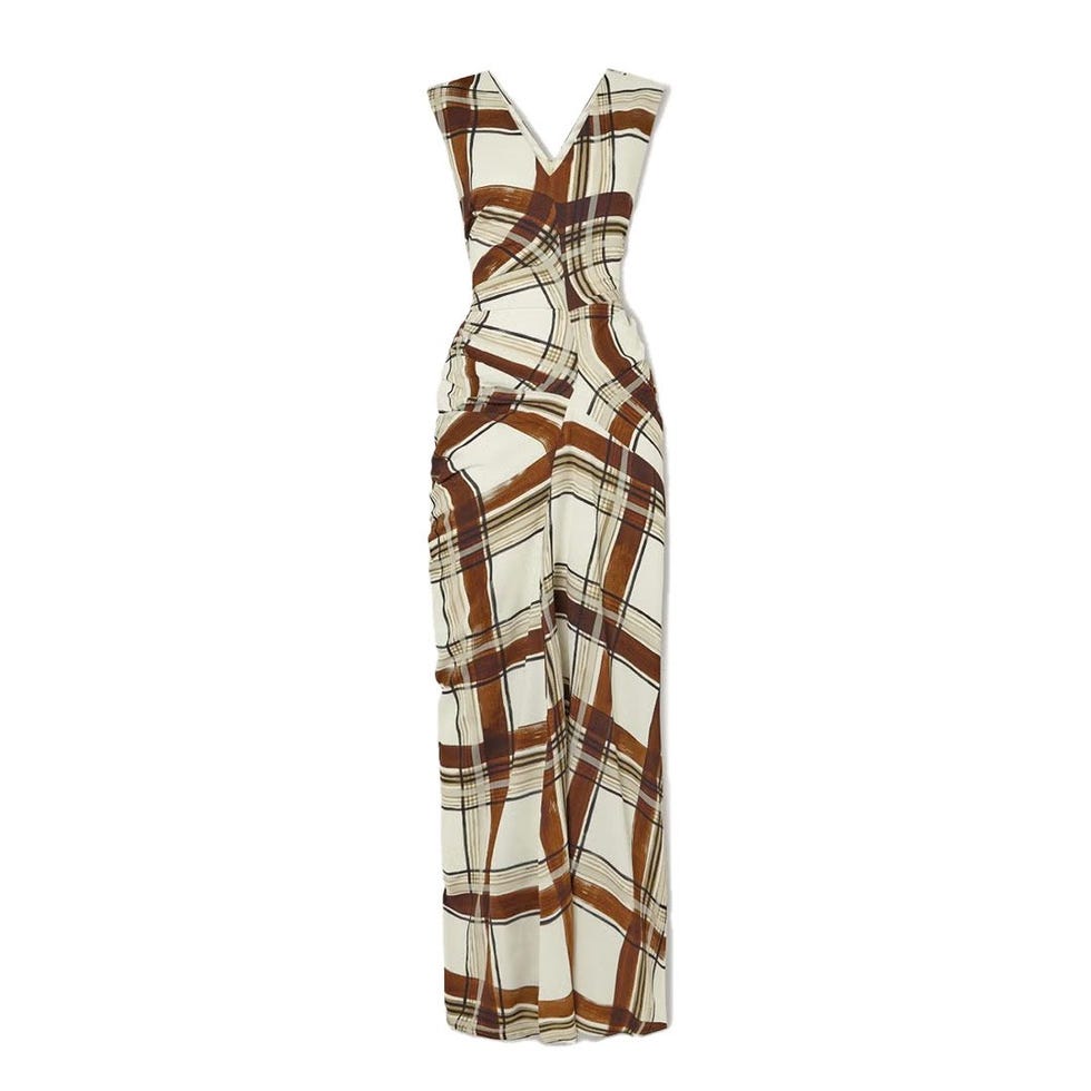 Gathered checked crepe maxi dress