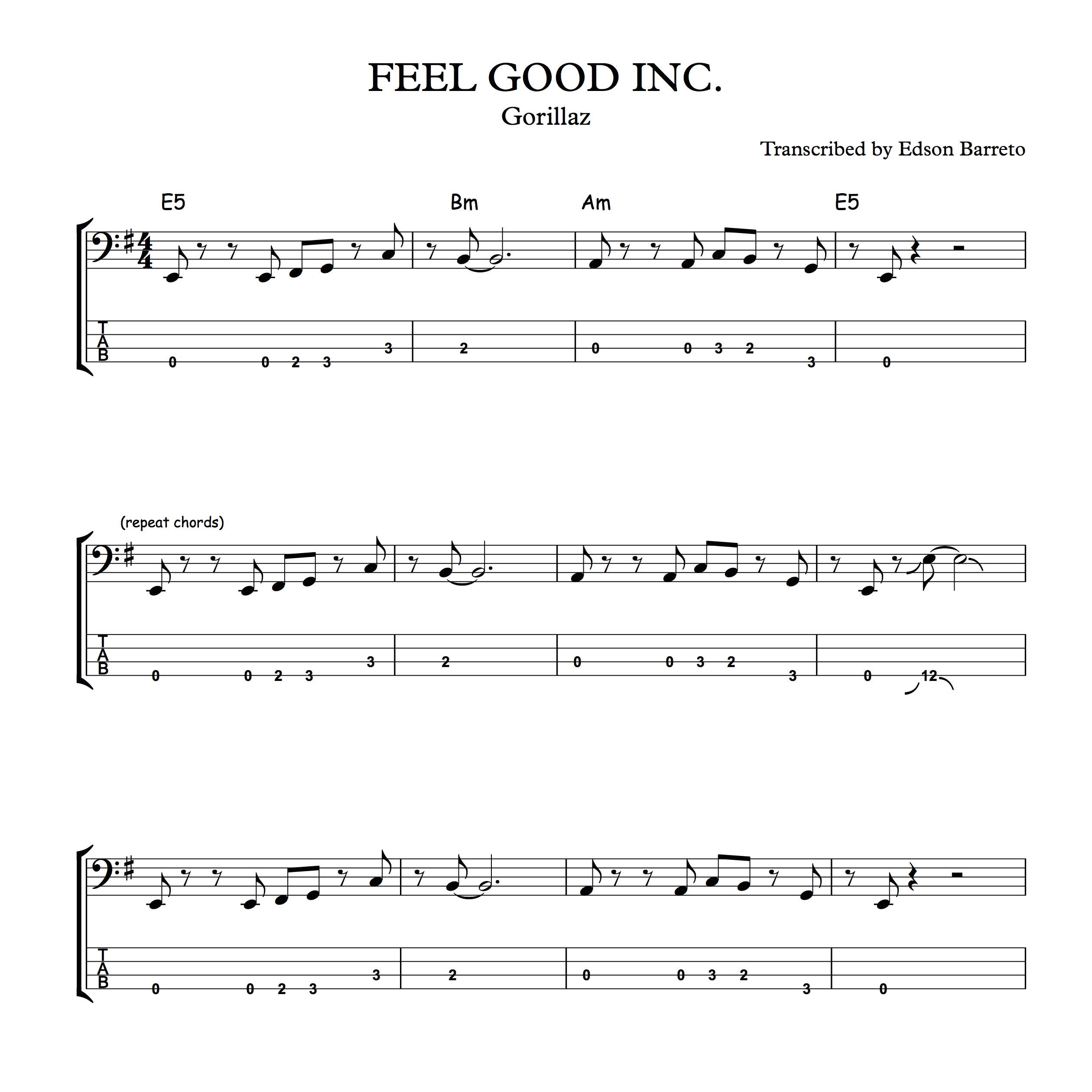 Feel Good Inc Gorillaz Bass Transcription Score Tab Lesson Edson Renato Vitti Barreto Hotmart