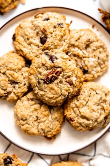 Plate filled with cowboy cookies.