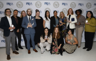 Marketing, communications and public relations staff members from Keck Medicine of USC smile with their PRism Awards.