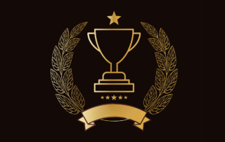 A gold occupational therapy award trophy surrounded by stars and laurels stands out against a black background