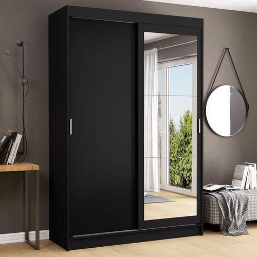 Guarda-roupa Madesa Tokio 2 Portas Com Espelho 2 Gavetas Cor Preto 10976E1E