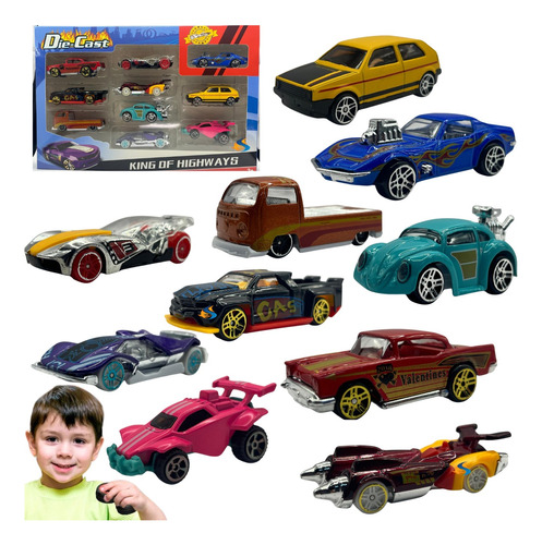 Kit Coleção Carrinho De Ferro Estilo Hot Wheels 10 Peças