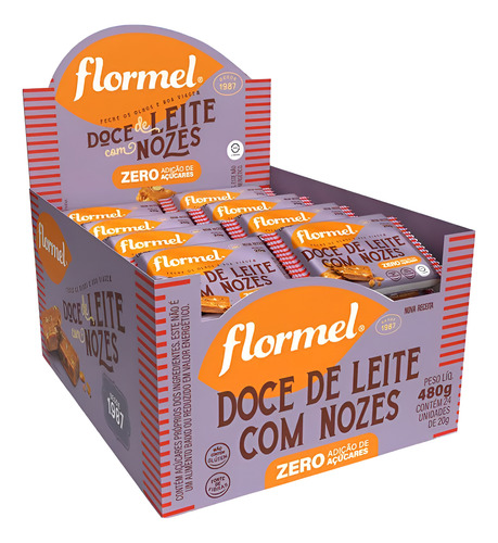 Doce De Leite Com Nozes Zero Flormel Caixa 24 Tabletes