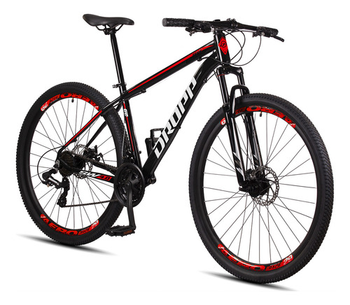 Bicicleta Aro 29 Dropp Sw 24v Câmbio Shimano Mtb Alumínio Cor Preto E Vermelho Tamanho Do Quadro 21