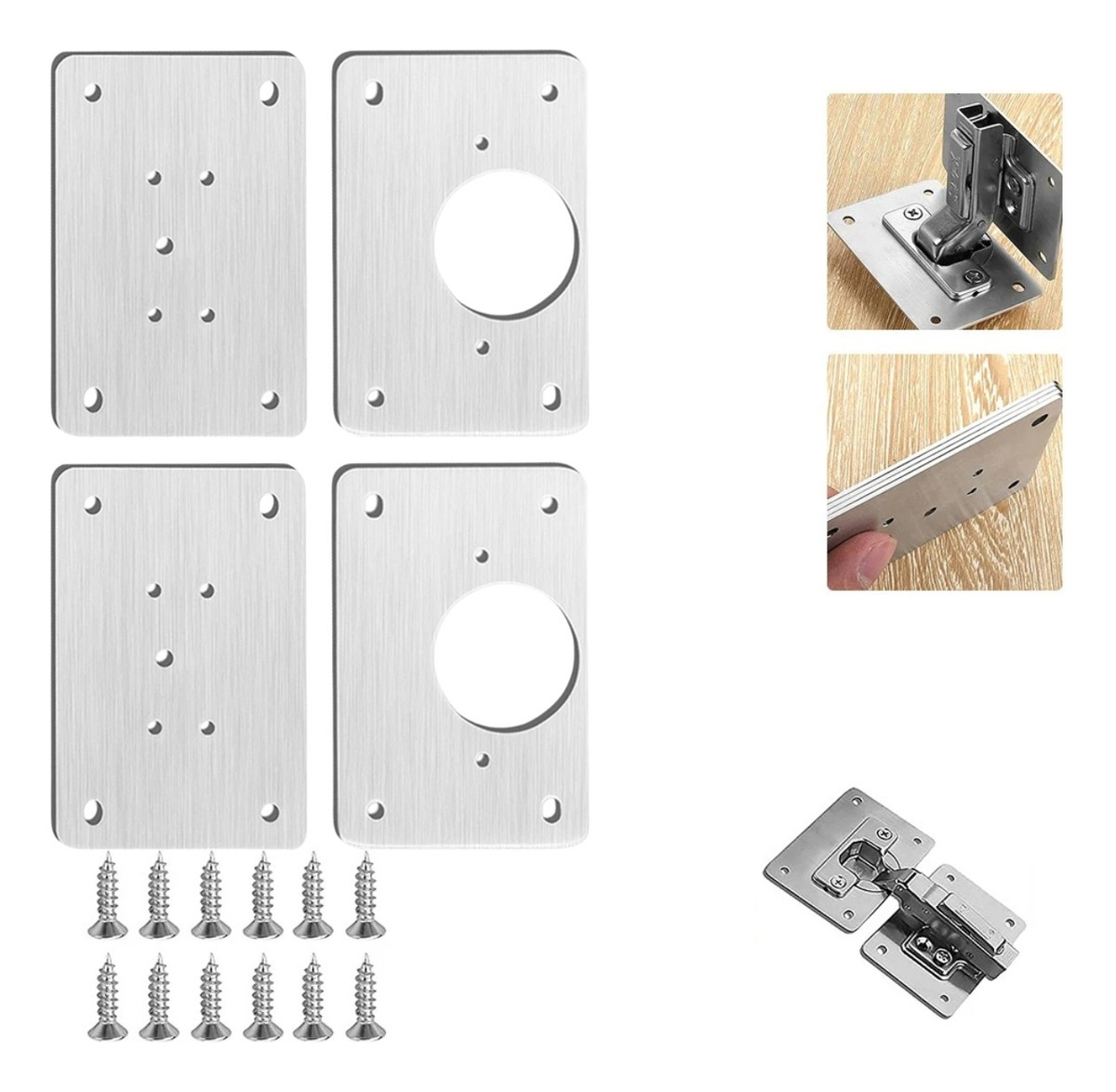 Kit 4 Placa Reparo De Dobradiças Para Móveis Porta Armário