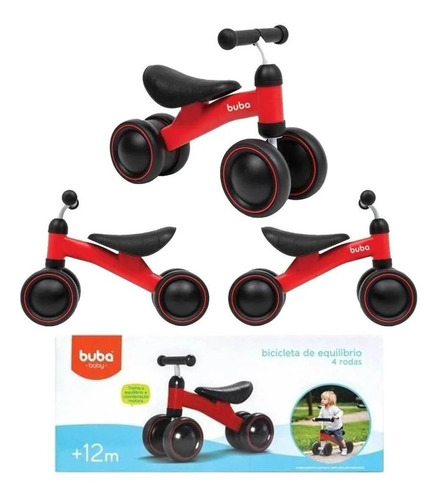 Bicicleta de Equilíbrio Infantil Sem Pedal Vermelho Buba