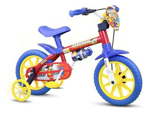 Bicicleta Infantil Aro 12 Azul/vermelha Fireman - Nathor Cor Vermelho/Azul/Amarelo