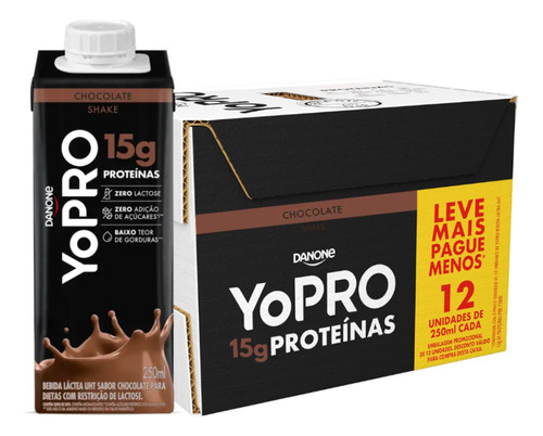 Kit Yopro Danone Chocolate 15g Proteina - 12 Unidades