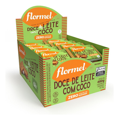 Doce De Leite Com Coco Zero Açúcar Flormel Caixa 24 Tabletes