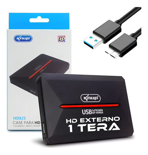 Hd Externo 1 Terá Portátil 1tb Usb 3.0 Case Preto Sata 2.5'