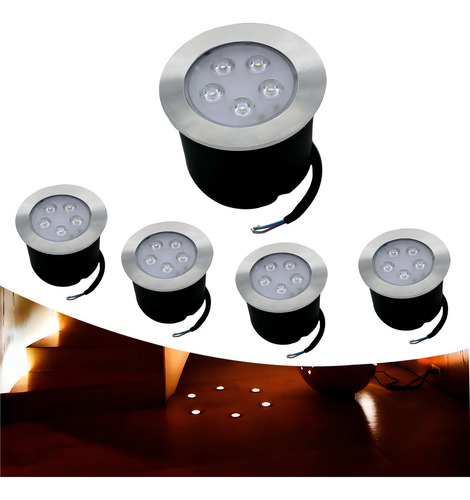 Kit 5 Balizador Spot Led Embutir Chão Piso Jardim 5w Quente