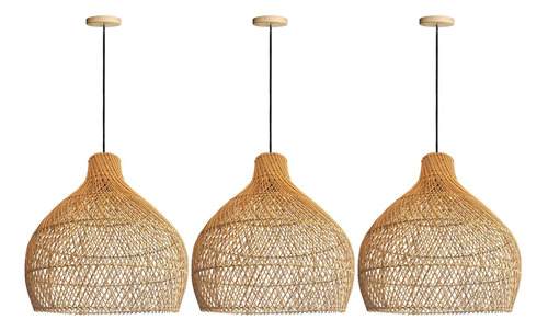 3 Pendente Rattan Em Fibra Natural Vime Artesanal Nat31