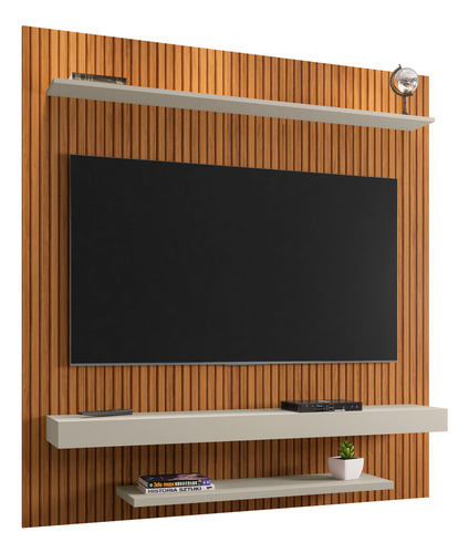 Neloja Estante Painel Para Tv Até 60 Pelegadas Ripado Em Pintura 3D Leme Sala E Quarto Luxo Completo Moderno Rack Cor Nature