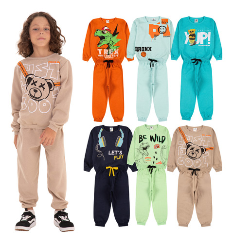 Kit 3 Conjunto Moletom Infantil Inverno Menino Roupa Bebe