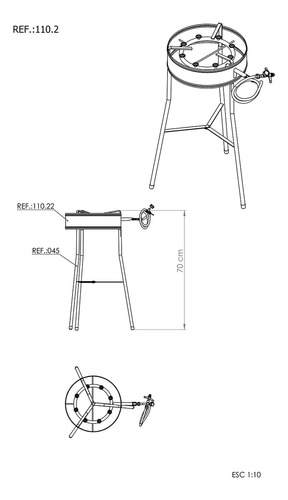 Kit Fogareiro Com Tripé 76.5 cm 110.2 E Disco Arado 38cm 059 Papaleguas