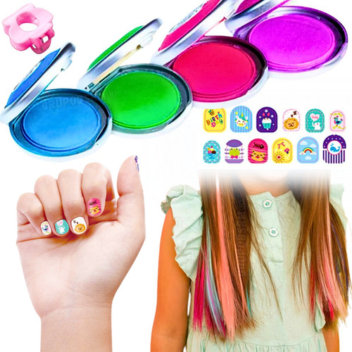 Kit Mechas Coloridas 2 Em 1 Pinte O Cabelo + Adesivos Unhas