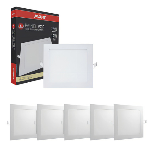 Kit 06 Painel Led Plafon 18w Quadrado Embutir Neutro 22x22 Cor Branco 110V/220V