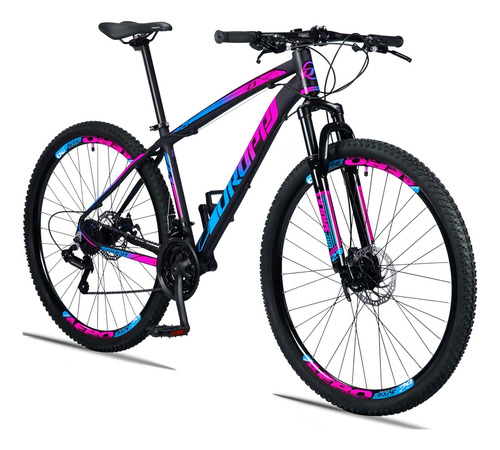 Bicicleta Aro 29 Dropp Z3 Câmbio Shimano 21 Vel Freio Discos Cor Preto/Azul e Rosa Tamanho do quadro 17