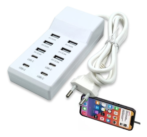 Extensão Carregador Turbo Celular Tomada 6 Usb + 4 Tipo-c