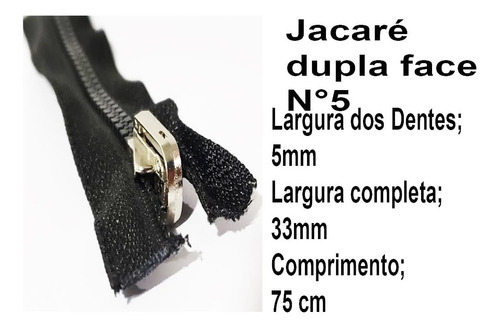 Zíper Para Jaquetas, Bolsas Extra Forte Cor Preto dupla face 75cm cod X39