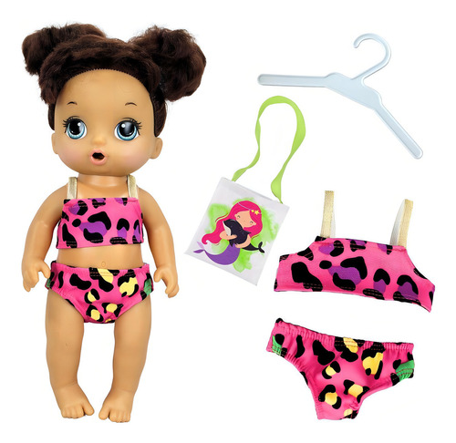 Kit Roupa Boneca Baby Alive 4 Pçs Biquini Bolsa Sereia