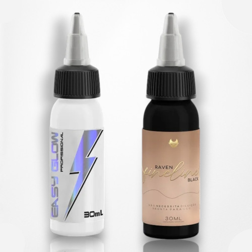 Kit 2 Tinta Fineline Raven Black Eg + Easy Glow Branca Tatto