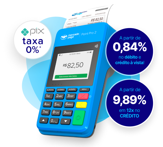 Maquininha de cartão Point pro 2 com tela de confirmação de compra, obtendo um recibo com o valor e detalhes da transação.