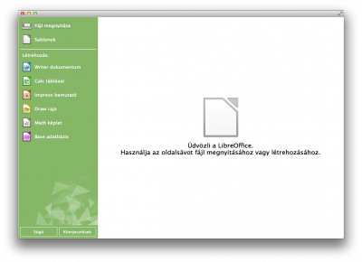 LibreOffice indítóképernyő