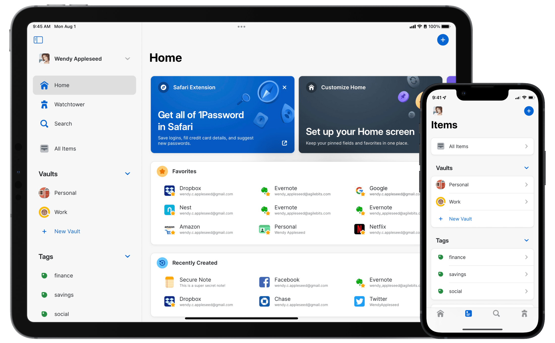 1Password for iOS on an iPhone and iPad