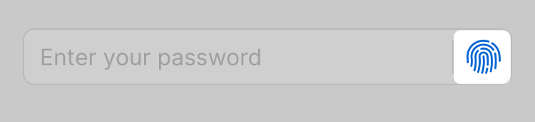 The lock screen in 1Password for iOS showing the Touch ID button beside the account password field