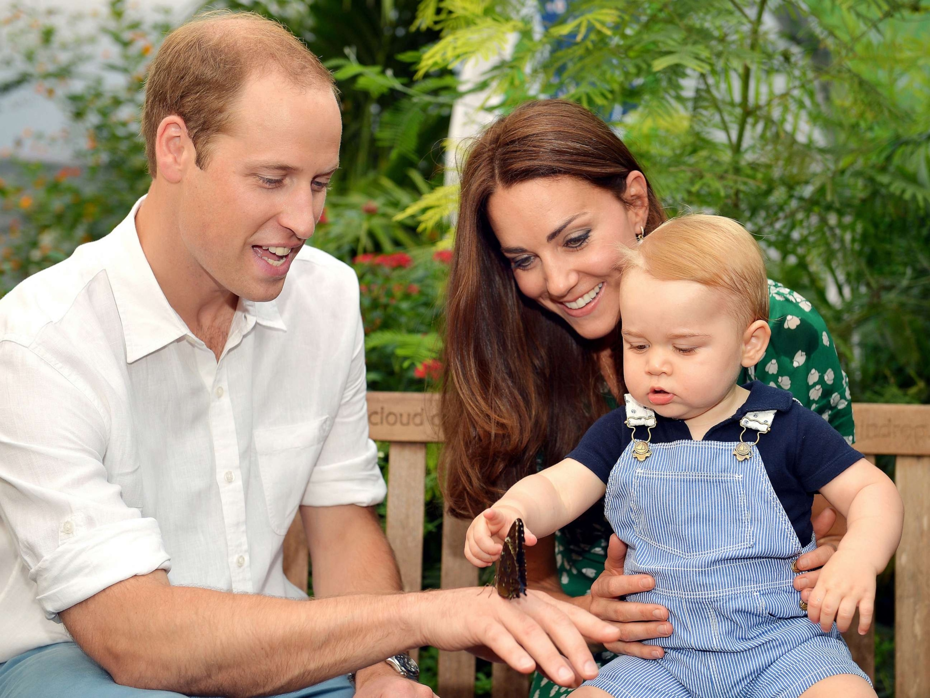 PHOTO: In this July 2, 2014, file photo, Prince William and Catherine, Duchess of Cambridge sit with Prince George during a visit to the Sensational Butterflies exhibition at the Natural History Museum in London.