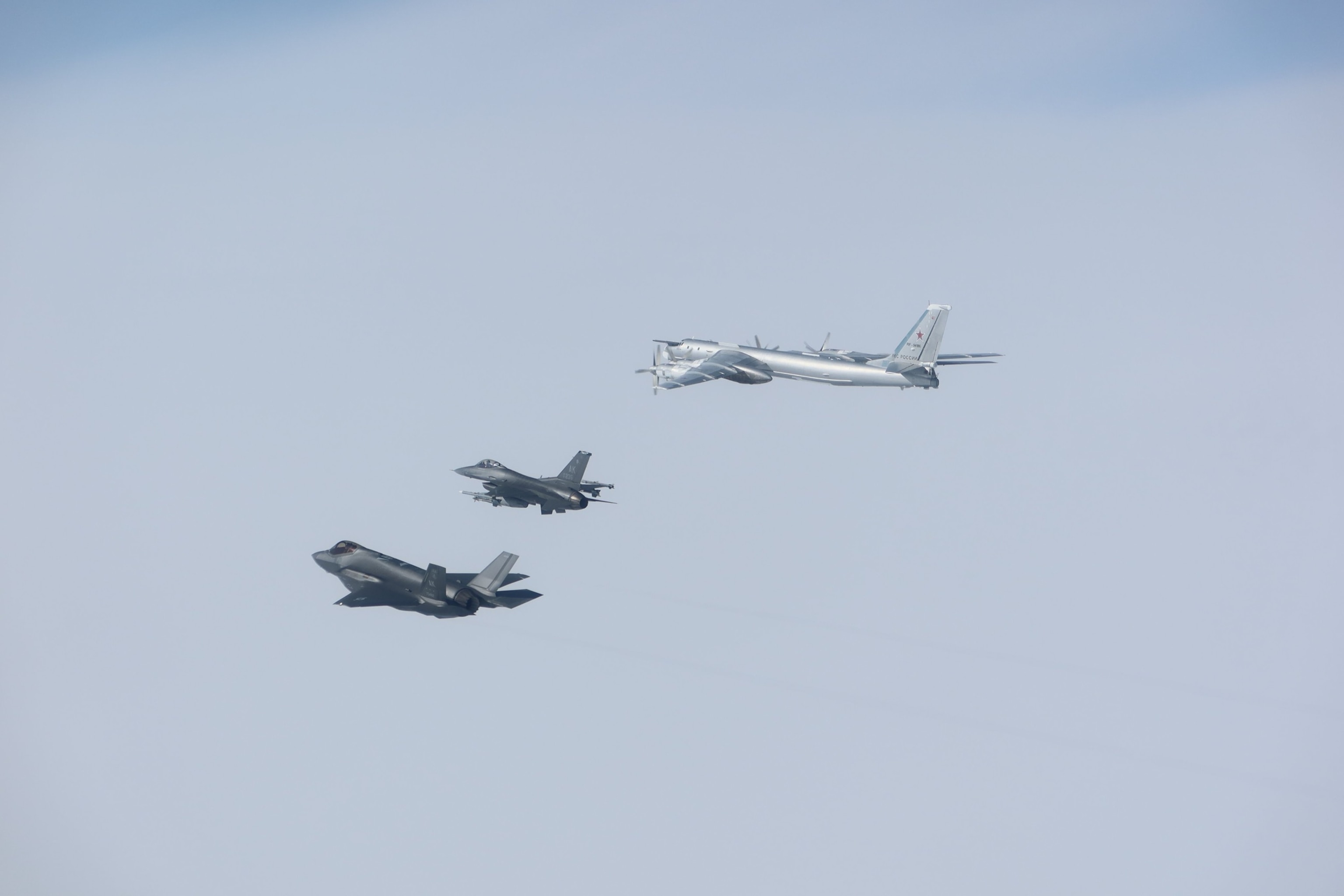 PHOTO: NORAD Command employed a layered defense network of fighter aircraft, satellites, and ground-based and airborne radars to detect, track, and intercept two Russian TU-95 and two PRC H-6 military aircraft operating in Alaska on July 24, 2024.