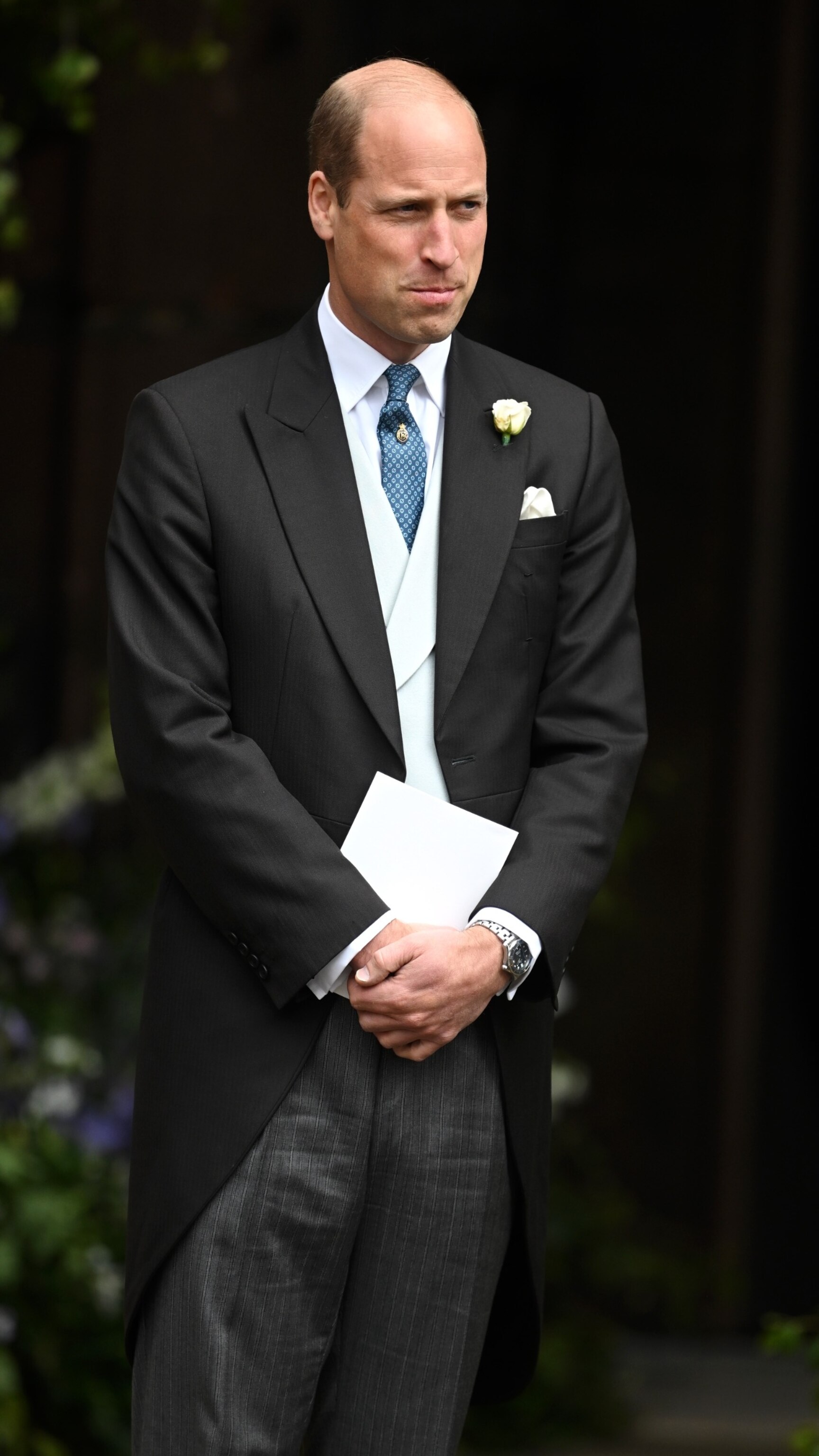 PHOTO: Prince William, Prince of Wales  departs the wedding of The Duke of Westminster and Olivia Grosvenor, Duchess of Westminster at Chester Cathedral on June 7, 2024 in Chester, England.