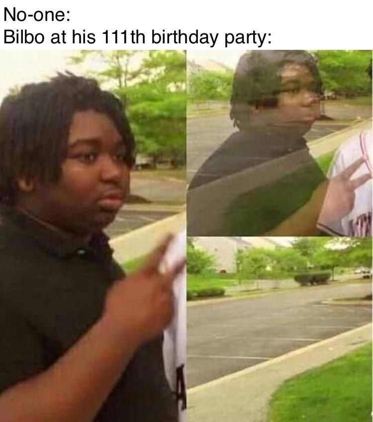 Adaptation - No-one: Bilbo at his 111th birthday party: