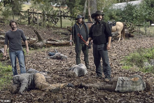 Road warriors: The Highwaymen - Matt Mangum as DJ, Jason Kirkpatrick as Alek and Angus Sampson as leader Ozzy - tried to keep the roads clear for the multi-community fair