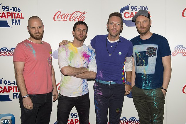 Pictured: Will Champion, Guy Berryman, Chris Martin and Jonny Buckland of band Coldplay