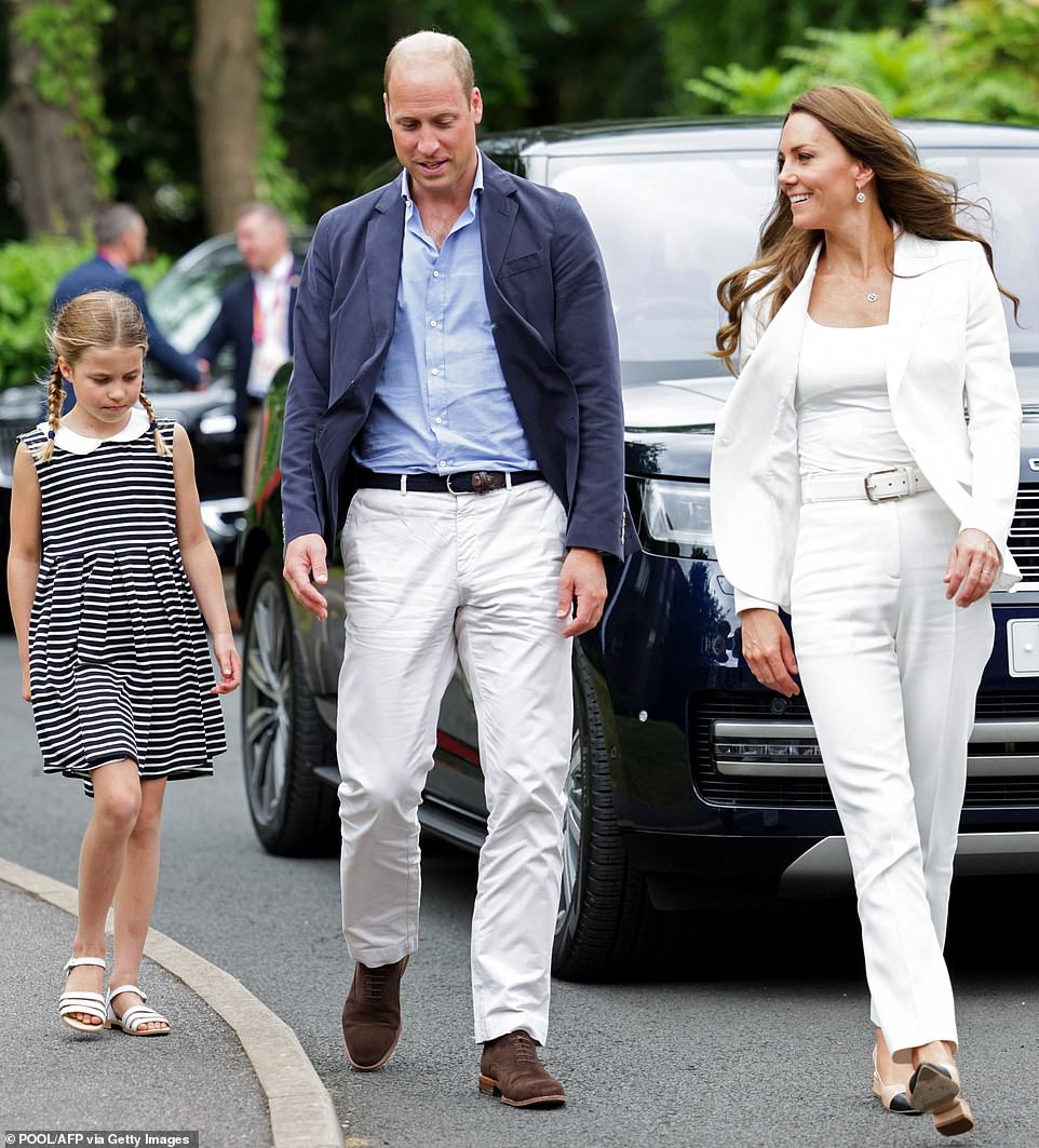 Charlotte, seven, joined her mother Kate Middleton, 40, and her father Prince William, 39, for a visit to a programme supporting young athletes on a busy day of engagements at the Commonwealth Games in Birmingham