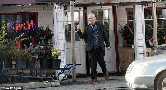 The 73-year-old actor bundled up in a green coat, turtleneck sweater and plaid vest while filming in the township that has a population of about 15,500 people